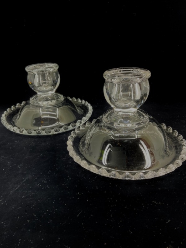 임페리얼 캔들윅 엘러겐트 글래스 캔들스틱 촛대-한쌍- Imperial Candlewick Elegant Glass Candlestick (Pair) circa 1950