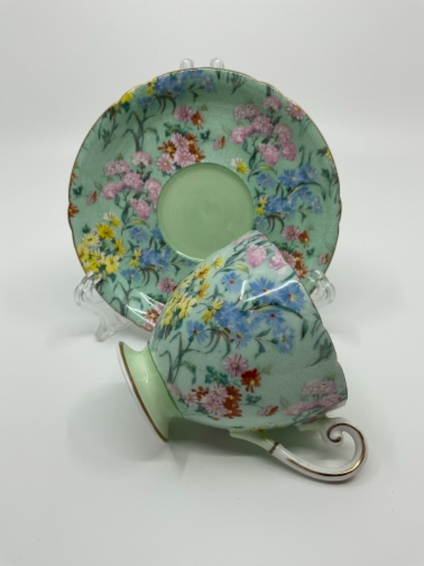 쉘리 “멜로디” 친즈 페턴 “리폰” 쉐입 컵&amp;소서 Shelley &quot;Melody&quot; Chintz Pattern Ripon Shape Cup &amp; Saucer circa 1930