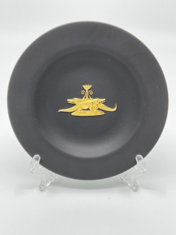 웨지우드 블랙 제스퍼웨어 민트 디쉬 W/골드 악어 Wedgwood Black Jasperware Mint Dish w/ Gold Crocodiles circa 1985