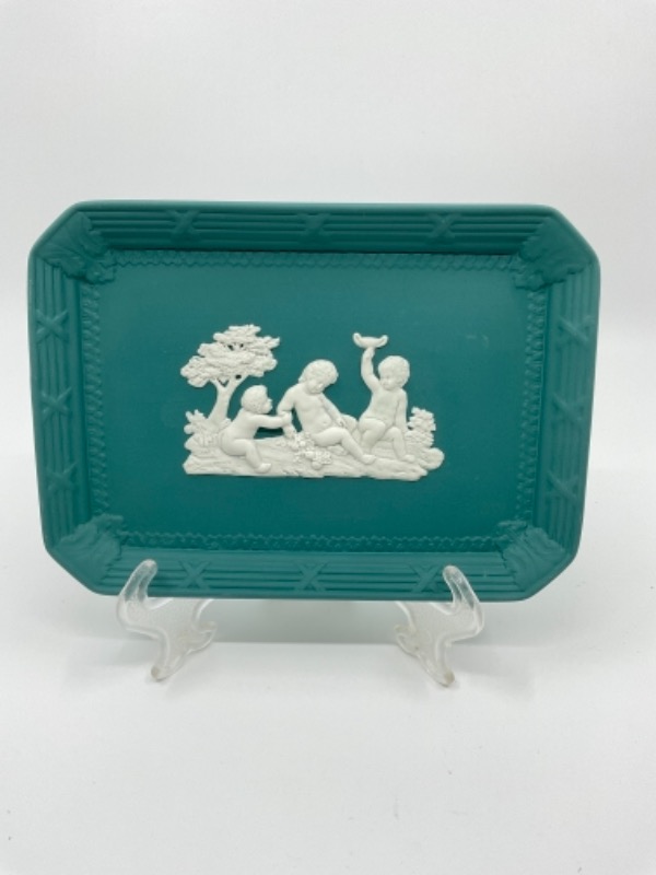 웨지우드 스프루스 그린 제스퍼웨어 실버 디쉬 Wedgwood Spruce Green Jasperware Silver Dish circa 1998