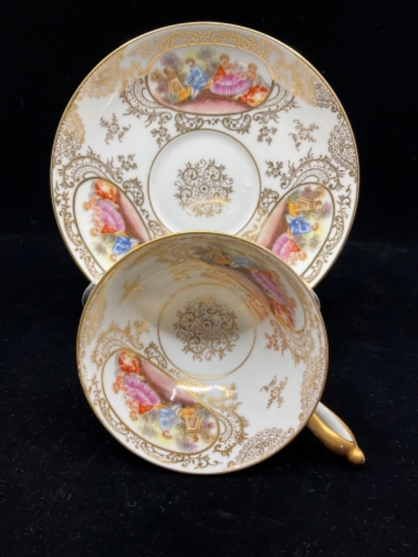 레프톤 핸드페인트 굽있는 컵 &amp; 소서 Lefton Hand Painted Pedestal Cup &amp; Saucer circa 1960