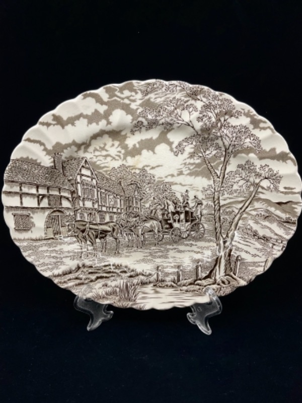 Myott &quot;Royal Mail&quot; 부라운 트랜스퍼웨어 (전사) 서빙 플레터- 있는 그대로- Myott &quot;Royal Mail&quot; Brown Transferware Serving Platter circa 1960 - AS IS