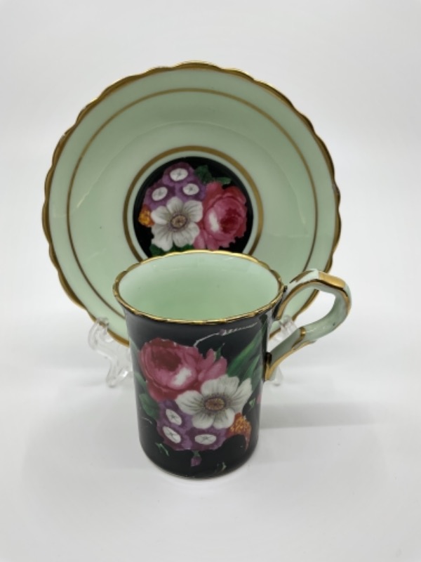 파라곤 블랙 에나멜 데미타스 (에쏘잔) 컵 &amp; 소서 Paragon Black Enamel Demitasse Cup &amp; Saucer circa 1930