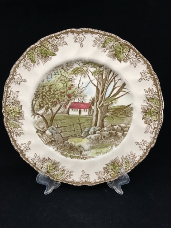 존슨 부러더스 “The Friendly Village&quot; 부라운 트랜스퍼웨어 (전사) 디너 플레이트 Johnson Bros.  &quot;The Friendly Village&quot; Brown Transferware Dinner Plate circa 1960