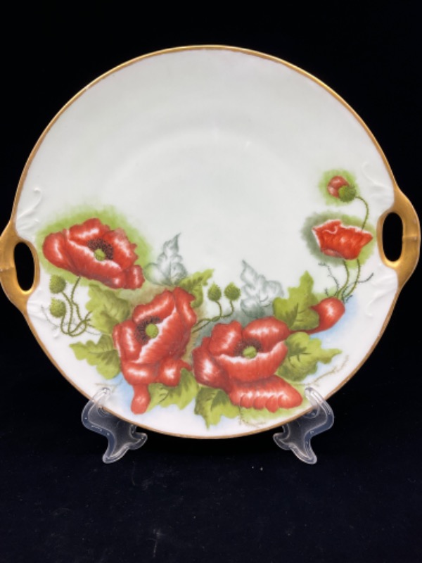 빅토리언 핸드페인트 &quot;양귀비&quot; 패스트리 플레이트 Victorian Hand Painted &quot;Poppy&quot; Pastry Plate