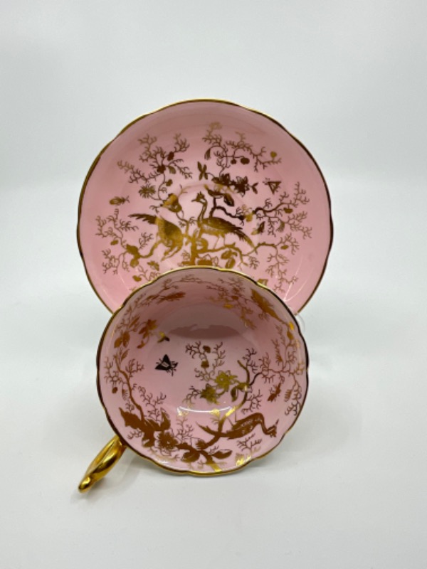 폴포트 &quot;Cairo&quot; 컵&amp;소서 -귀한 골드 안 핑크  Coalport &quot;Cairo&quot; Cup &amp; Saucer circa 1950 - Hard to Find Gold on Pink!!