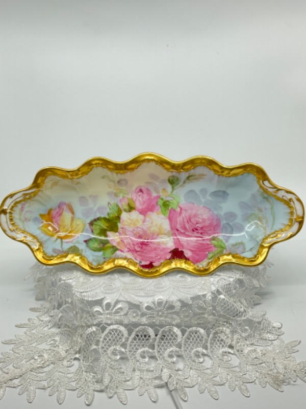 하빌랜드 리모지 핸드페인트 셀러리 디쉬-작가- Signed Duluc- Haviland Limoges Hand Painted (Signed Duluc) Celery Dish circa 1900