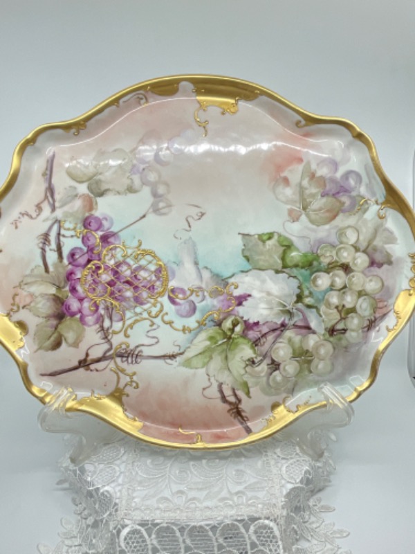 Pouyat 리모지 핸드페인트 서빙 트레이 Pouyat Limoges Hand Painted Serving Tray circa 1890