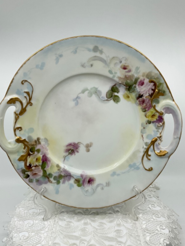 Pouyat 리모지 핸드페인트 케이크 /패스트리 플레이트 Pouyat Limoges Hand Painted Cake / Pastry Serving Plate circa 1900