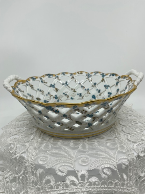 하빌랜드 리모지 투각 투핸들 바스켓 Haviland Limoges Pierced 2 Handled Basket circa 1900