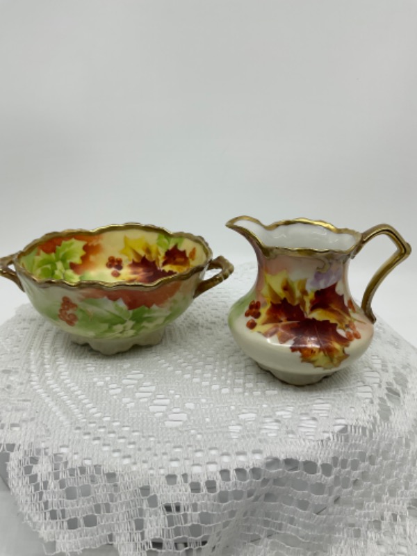 코로넷 리모지 핸드페인트 크리머 &amp; 슈거-있는 그대로- Coronet Limoges Hand Painted Creamer &amp; Sugar circa 1900