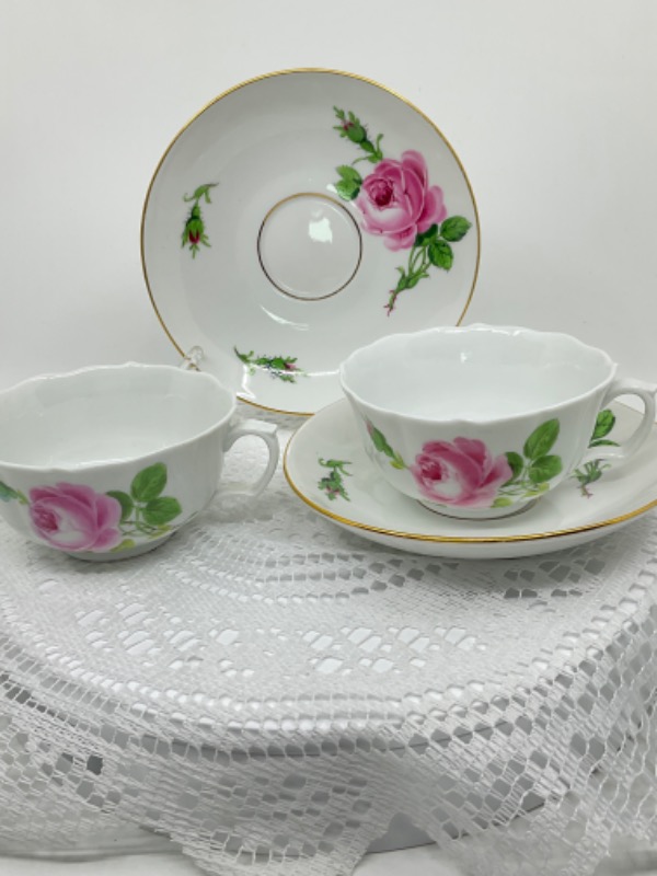 마이센 &quot;핑크 로즈&quot; 티 컵 &amp; 소서 Meissen &quot;Pink Rose&quot; Tea Cup &amp; Saucer circa 1900