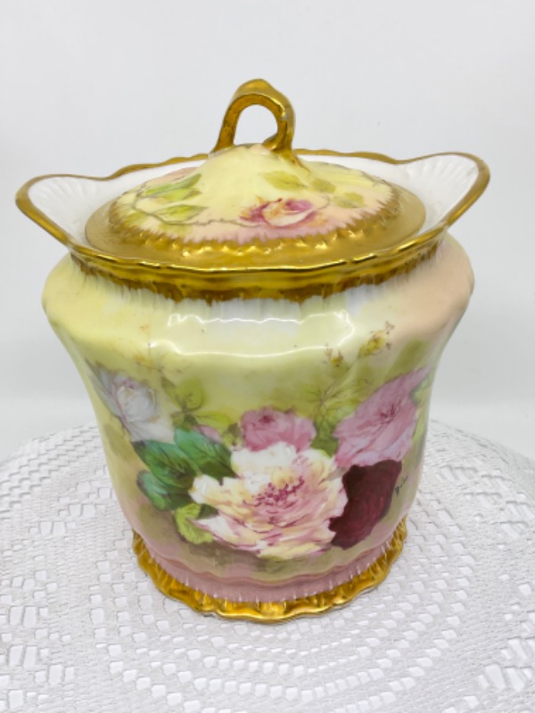 하빌랜드 리모지 핸드페인트 티/커피 캐디-데미지- Haviland Limoges Hand Painted Tea/Coffee Caddy circa 1900