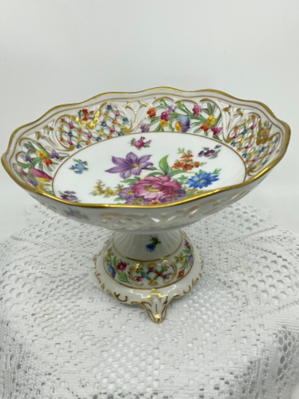 슈만 드레스덴 핸드페인트 캄포트 schumann Dresden Hand Painted Compote circa 1940