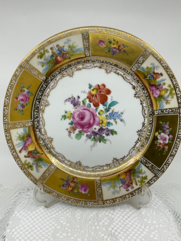 드레스덴 삭소니 핸드페인트 골드 길드 플레이트 Dresden Saxony Hand Painted Gold Gilded Plate circa 1900