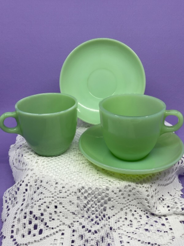 파이어 킹 제디트 컵&amp;소서 Fire King Jadite Cup And Saucer circa 1950