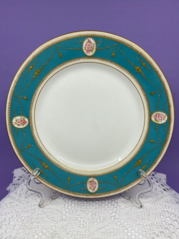 Ahrenfeldt 리모지 핸드페인트 골드 박힌 (인크러스드) 플레이트-있는 그대로-칩- Ahrenfeldt Limoges Hand Painted Gold Encrusted Plate circa 1900 - AS IS