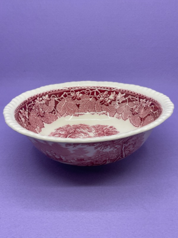 메이슨스 &quot;Vista 레드 &amp; 화이트 트렌스퍼웨어 (전사)  서빙 보울 Mason&#039;s &quot;Vista&quot; Red &amp; White Transferware Serving Bowl circa 1950