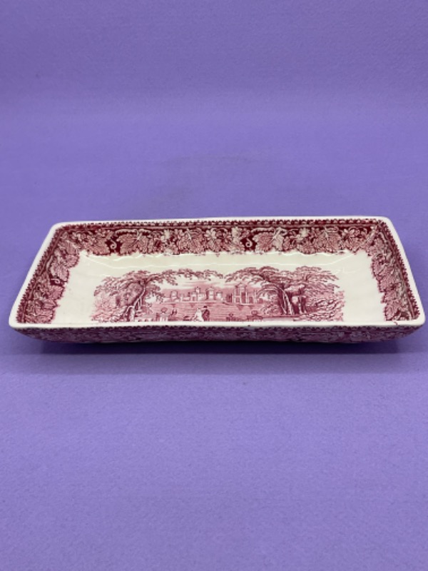 메이슨스 &quot;Vista 레드 &amp; 화이트 트렌스퍼웨어 (전사) 크랜베리 디쉬 Mason&#039;s &quot;Vista&quot; Red &amp; White Transferware Cranberry Dish circa 1950.