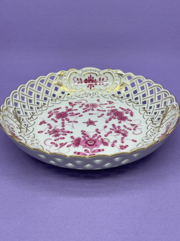 마이센 핑크 인디언 투각 보울 Meissen Pink Indian Flower Pierced Bowl circa 1960