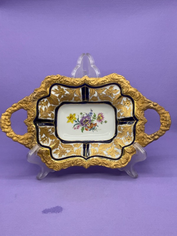 마이센 헤비 골드 인크러스트 핸드 페인팅 서빙 보울 Meissen Heavy Gold Encrusted Hand Painted Serving Bowl circa 1815-1924