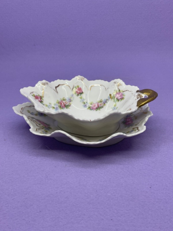 MZ 오스트리아 소스 디쉬 &amp; 언더플레이트-있는 그대로-리페어- MZ Austria Sauce Dish and Underplate circa 1900