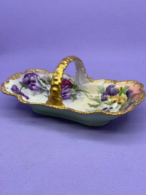 Pouyat 리모지 핸드페인트 바스켓 Pouyat Limoges Hand Painted Basket circa 1900