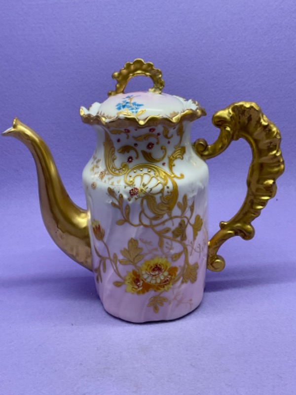 LR &amp; L 리모지 핸드페인트 커피 팟 LR &amp; L Limoges Hand Painted Coffee Pot circa 1920