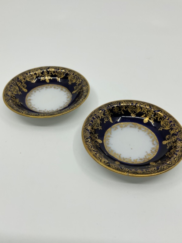 하빌랜드 리모지 골드 도금 코발트 블루 W 프로럴 버터 팻 Haviland Limoges Gold Gilded Cobalt Butter Pat circa 1900