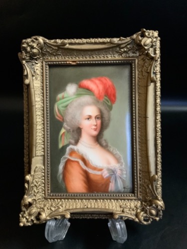 핸드페인트 도자기 미니쳐 초상화 마리 앙투아네트 Miniature Portrait on Porcelain of Marie Antoinette circa 1866 - Signed WAGNER !!