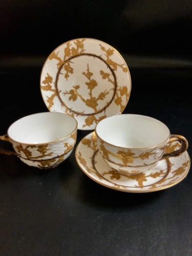 EJD Bodley 골드 문양 줄기 핸들 컵&amp;소서  EJD Bodley Gold Gilded Twig Handle Cup &amp; Saucer circa 1875 - 1892