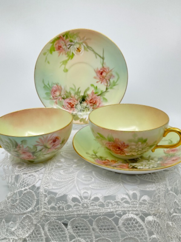 빅토리언 핸드페인트 컵 &amp; 소서 Victorian Hand Painted Cup &amp; Saucer circa 1900