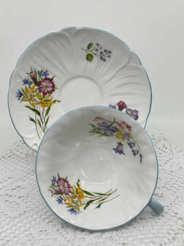 쉘리 올렌더 쉐입 컵 &amp; 소서 Shelley Oleander Shape Cup &amp; Saucer circa 1960