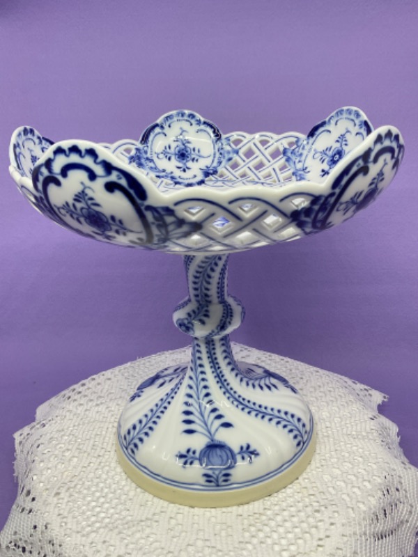 마이센 블루 어니언 투각 캄포트-리페어- Meissen Blue Onion Reticulated Compote circa 1860 - Repair