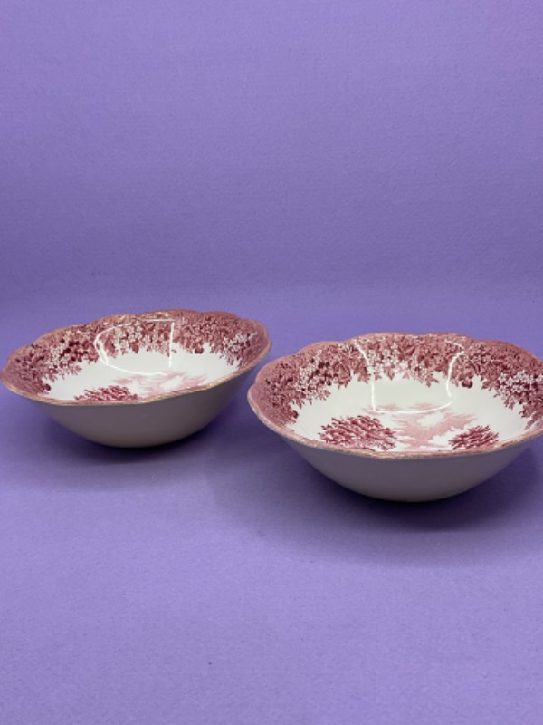 Meakin 레드 &amp; 화이트 트렌스퍼웨어 (전사) 시리어 보울 Meakin Red &amp; White Transferware Cereal Bowl circa 1960