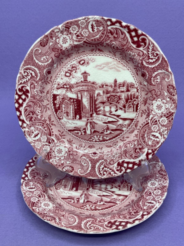 W R Midwinte 레드 &amp; 화이트 트렌스퍼웨어 (전사) 브래드 플레이트 W R Midwinter Red &amp; White Transferware Bread Plate circa 1920