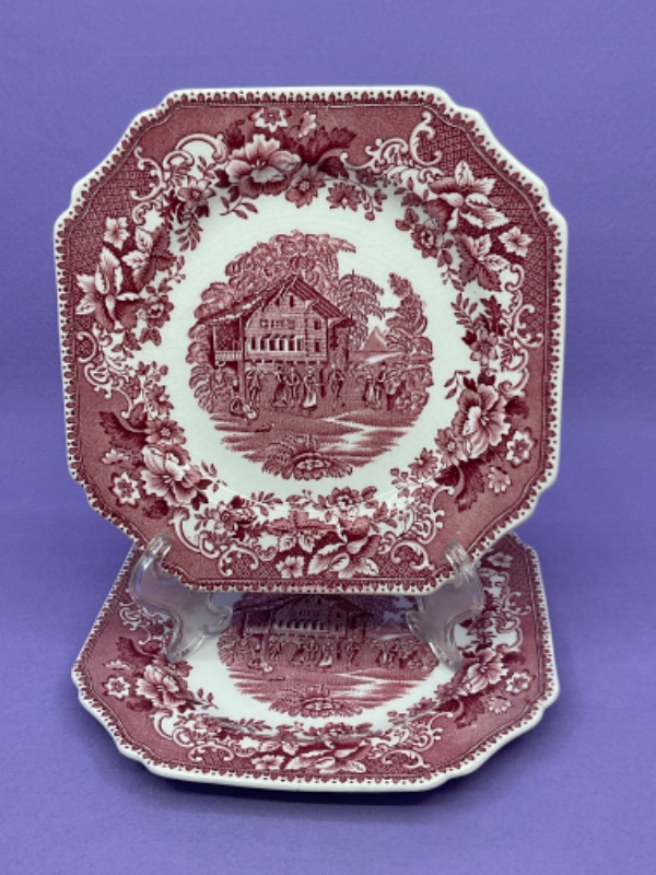 Thomas Hughe 레드 &amp; 화이트 트렌스퍼웨어 (전사) 플레이트 Thomas Hughes Red &amp; White Transferware Plate circa 1920