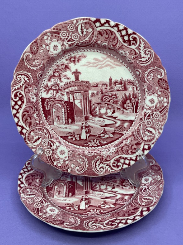 W R Midwinte 레드 &amp; 화이트 트렌스퍼웨어 (전사) 런치 플레이트 W R Midwinter Red &amp; White Transferware Lunch Plate circa 1920