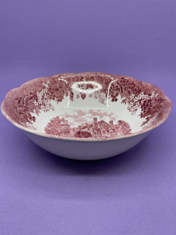 Meakin 레드 &amp; 화이트 트렌스퍼웨어 (전사) 서빙 보울 Meakin Red &amp; White Transferware Serving Bowl circa 1960