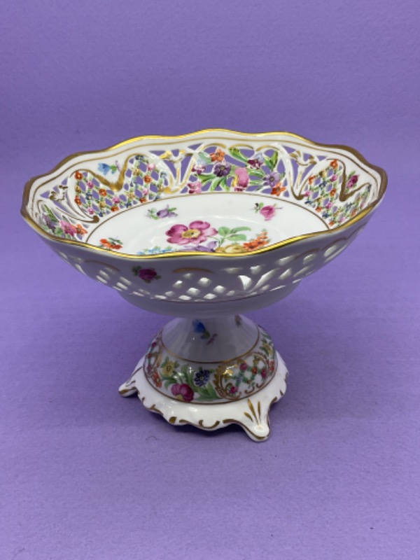 슈만 드레스덴 투각 페이스트리 캄포트 Schumann Dresden Pierced Pastry Compote circa 1910