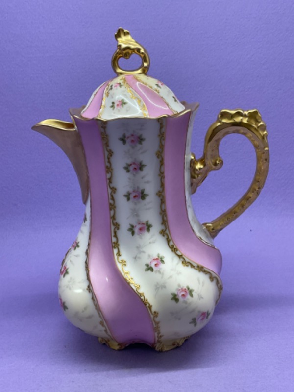 Ahrenfeldt 리모지 핸드페인트 커피 팟 Ahrenfeldt Limoges Hand Painted Coffee Pot circa 1900