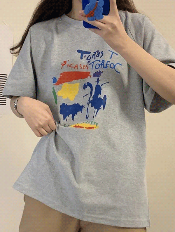 [기획특가✨] 에스 나염 티셔츠 봄 여름 반팔 래터링 프린팅 루즈핏 오버핏 래글런 기본 베이직 배색 휴가룩 여행룩 이지룩
