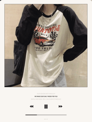 [루즈핏✨] 카레이서 나염 래글런 티셔츠_LTS1823 봄 간절기 긴팔 래터 나염 프린팅 루즈핏 오버핏 기본 베이직 래글런 무지 롱 레이어드 이너