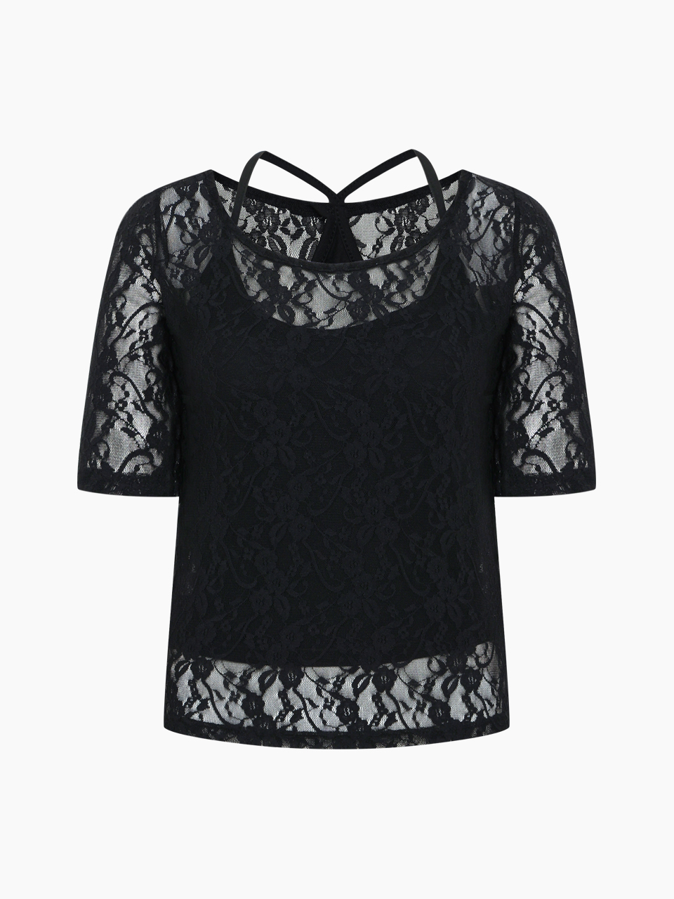 layered lace top - black