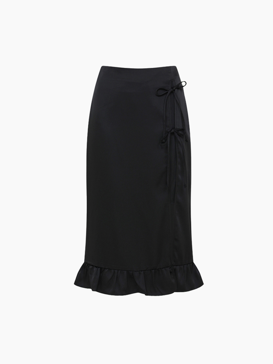 satin layered ribbon skirt - black
