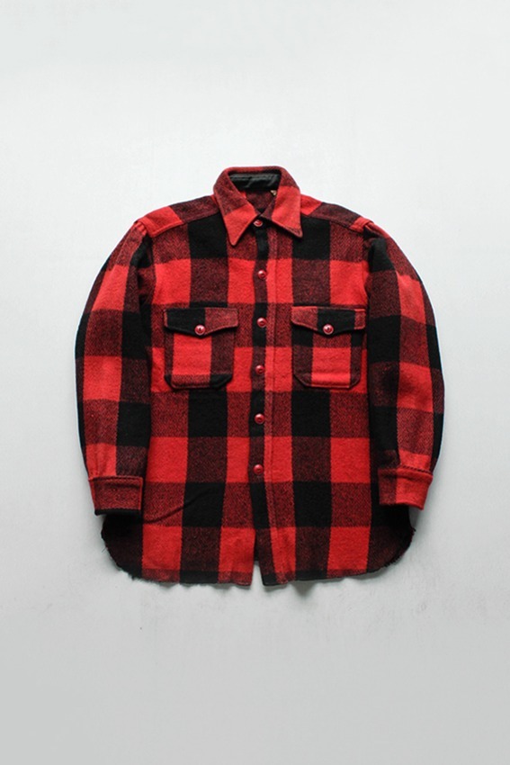 40s Buffalo Check Plaid Hunting Wool Shirt (M)