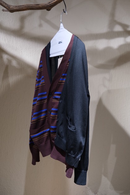 컬러 비콘 Kolor Beacon - Half Stripe Cardigan - Black