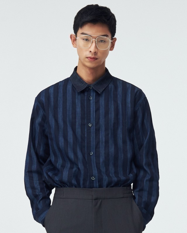 OVERSIZED COLOR BLOCK SHIRT (NAVY STRIPE)