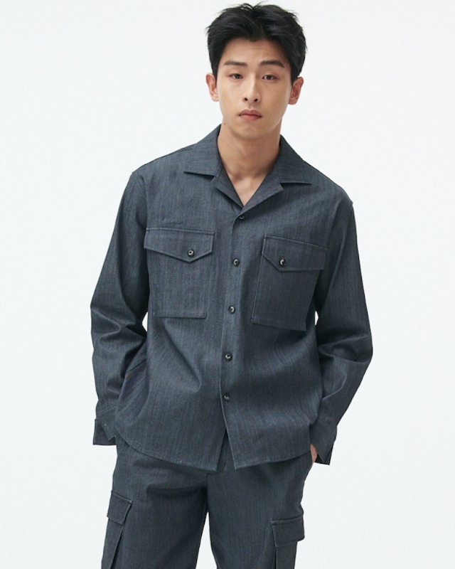 OVERSIZE COATED SHIRT NAVY