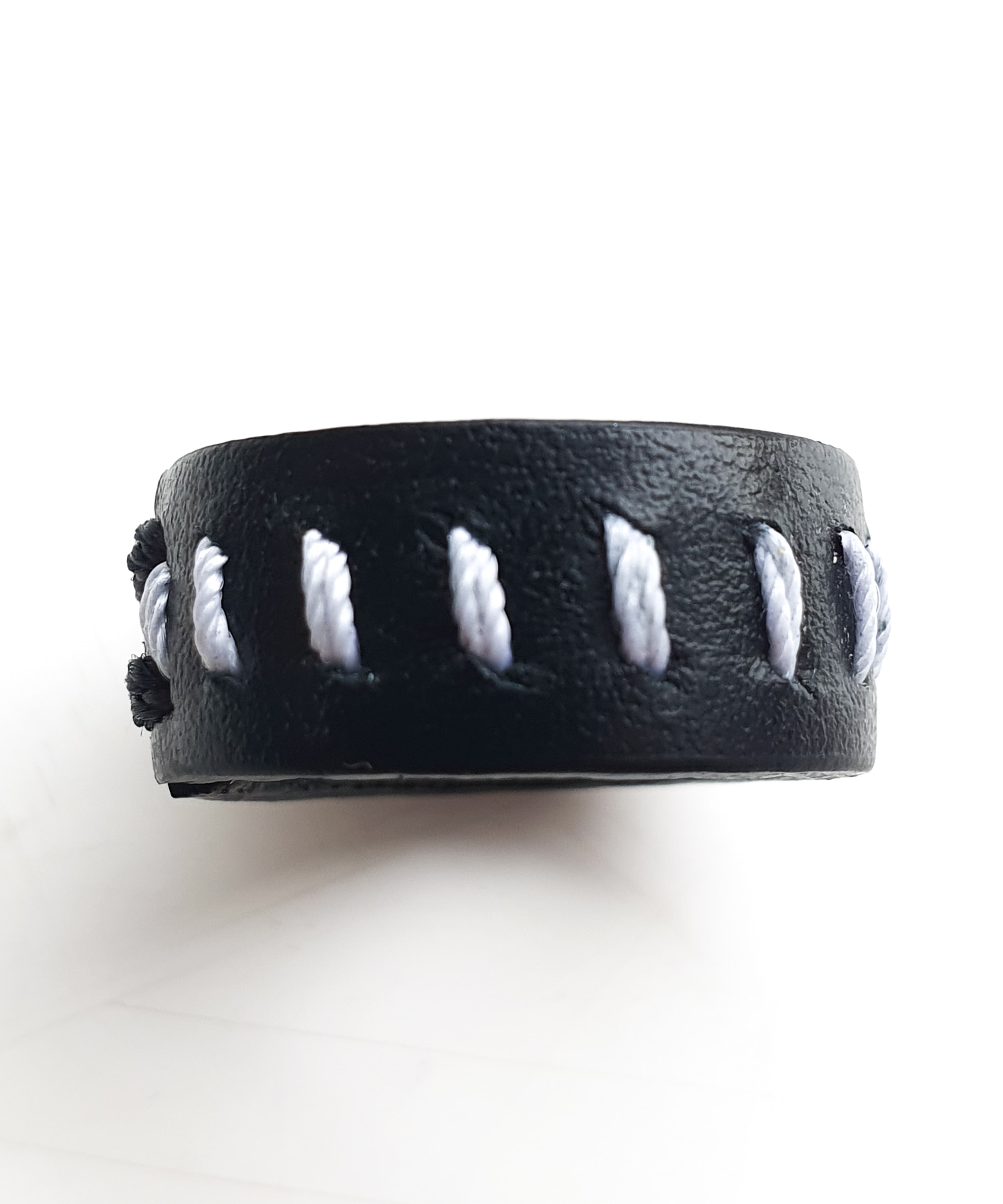 WIDE STITCH LEATHER RING - HANDMADE